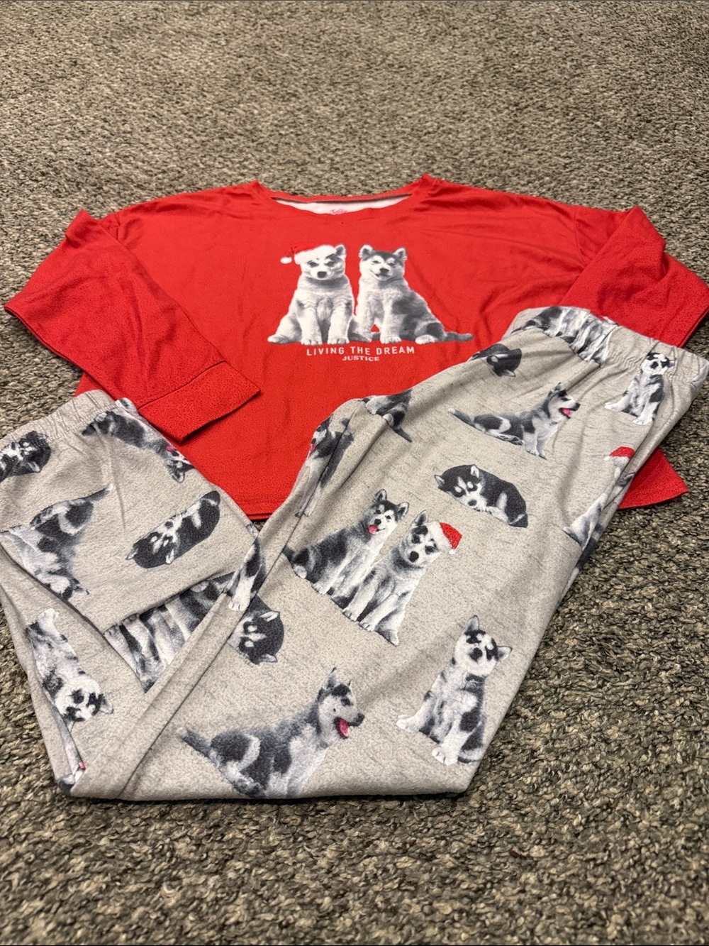 Justice Red Top with Gray Husky-Print Pajama Set